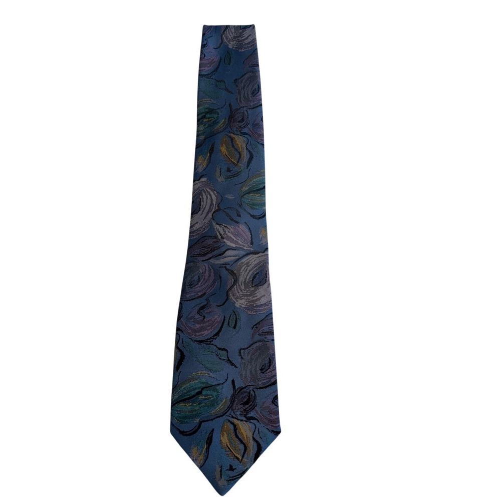 Oscar‎ de la Renta Studio Blue Floral Silk Blend Necktie Made in USA